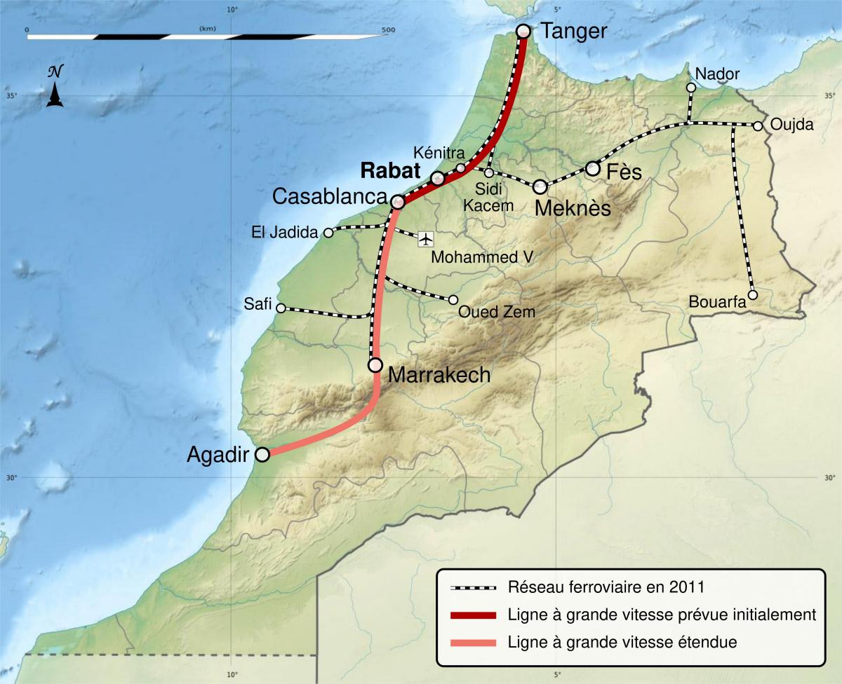 Mapa de las líneas de tren de Marruecos