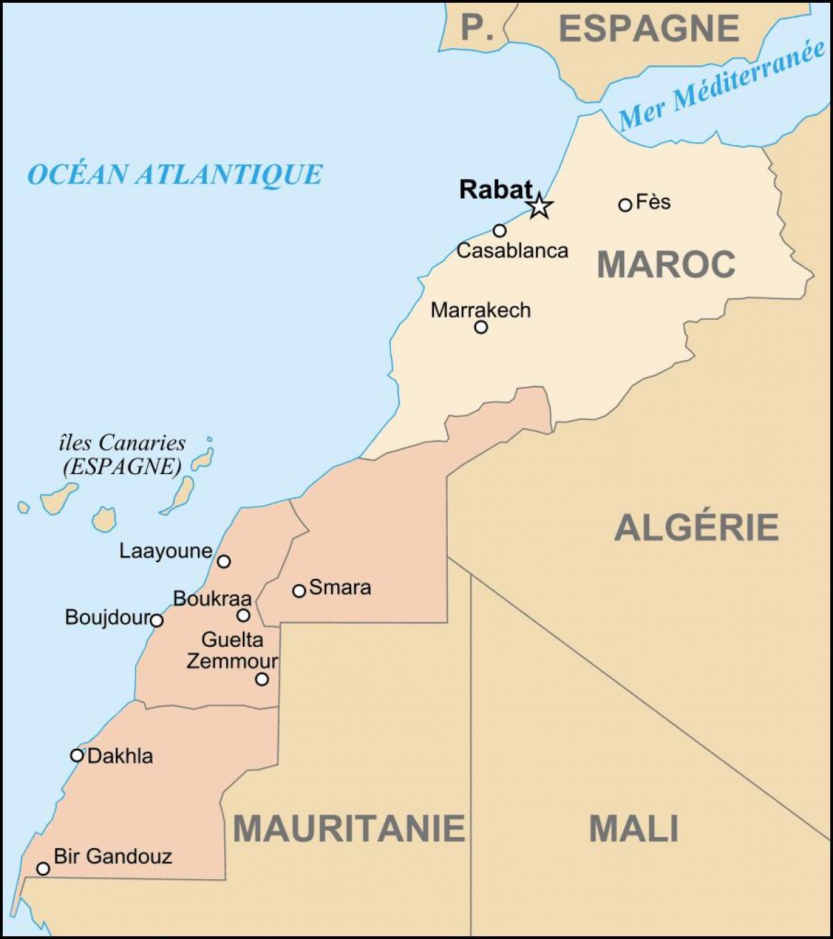 Mapa de Marruecos y países limítrofes