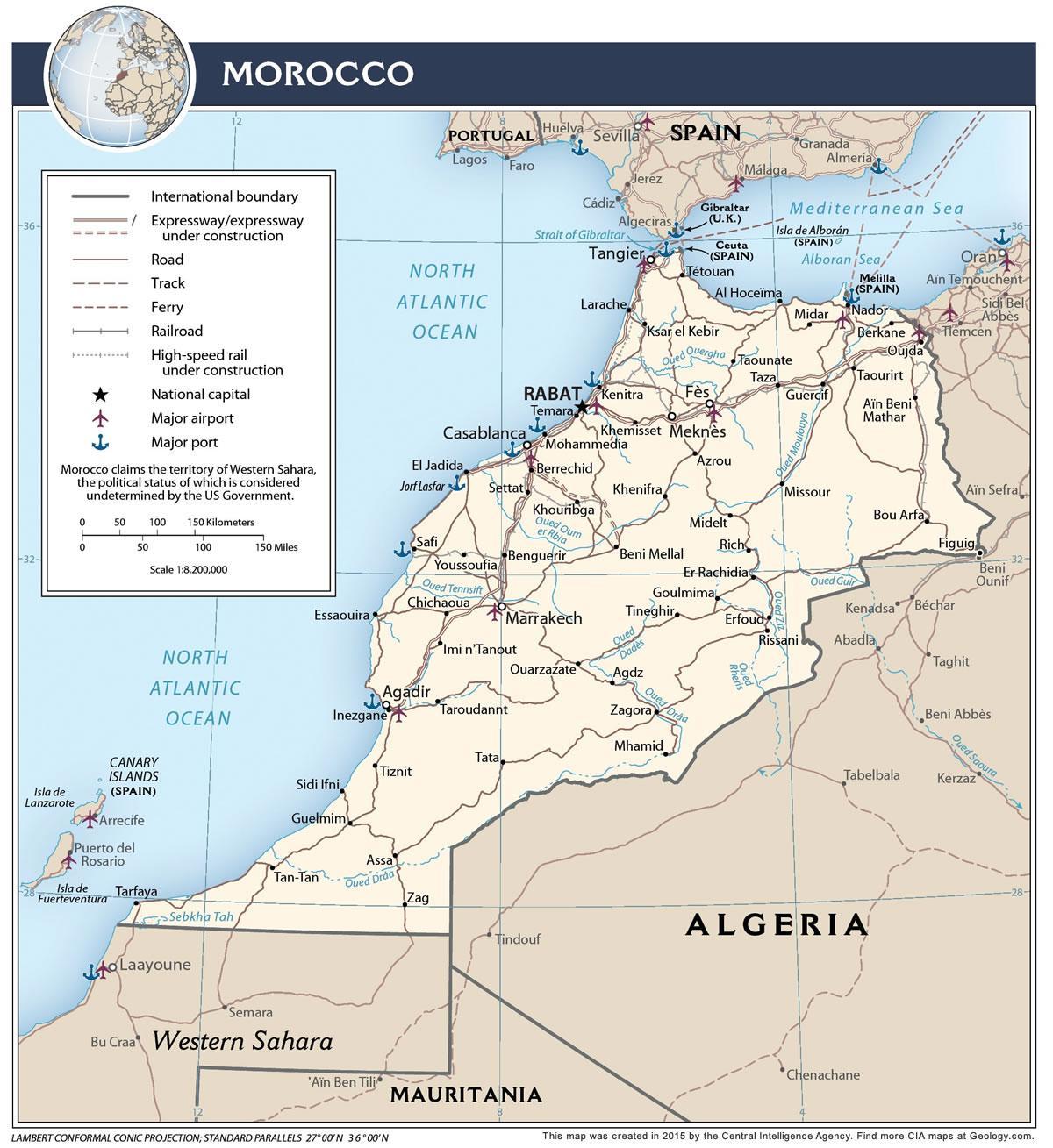 Mapa de los aeropuertos de Marruecos