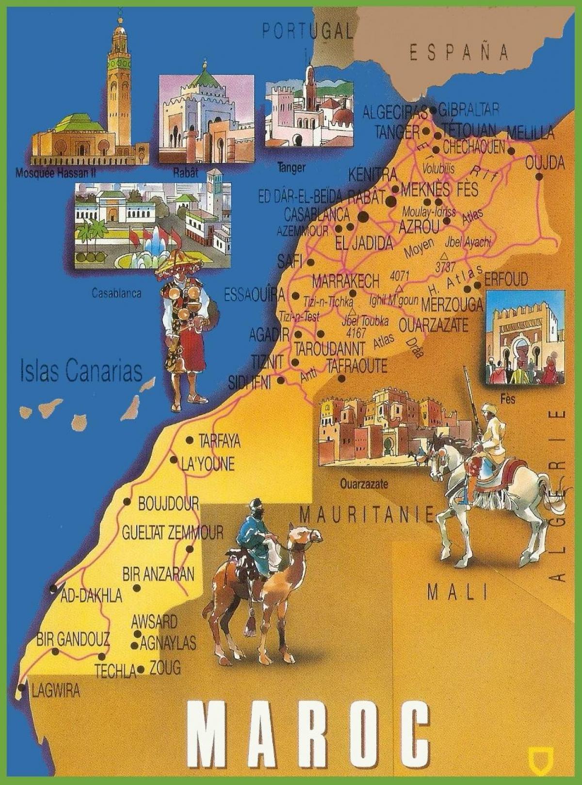 Mapa de atracciones turísticas de Marruecos
