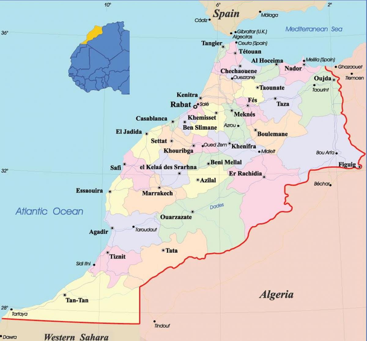 Mapa administrativo de Marruecos
