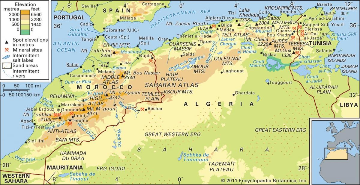 Mapa de las montañas de Marruecos